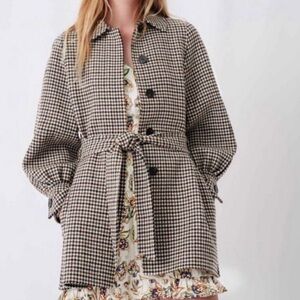 Maje Galico Belted Houndstooth Double-Face Coat